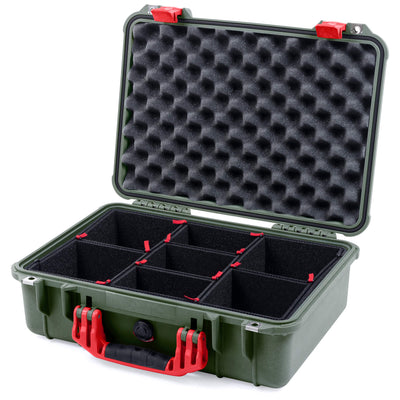 Pelican 1500 Case, OD Green with Red Handle & Latches TrekPak Divider System with Convolute Lid Foam ColorCase 015000-0020-130-320