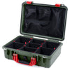 Pelican 1500 Case, OD Green with Red Handle & Latches TrekPak Divider System with Mesh Lid Organizer ColorCase 015000-0120-130-320
