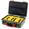 Pelican 1500 Case, OD Green with Red Handle & Latches Yellow Padded Microfiber Dividers with Computer Pouch ColorCase 015000-0210-130-320