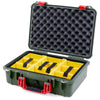 Pelican 1500 Case, OD Green with Red Handle & Latches Yellow Padded Microfiber Dividers with Convolute Lid Foam ColorCase 015000-0010-130-320