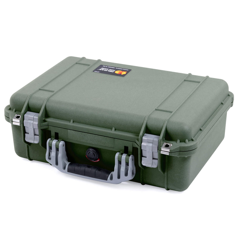 Pelican 1500 Case, OD Green with Silver Handle & Latches ColorCase 