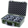 Pelican 1500 Case, OD Green with Silver Handle & Latches Gray Padded Microfiber Dividers with Convolute Lid Foam ColorCase 015000-0070-130-180