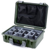 Pelican 1500 Case, OD Green with Silver Handle & Latches Gray Padded Microfiber Dividers with Mesh Lid Organizer ColorCase 015000-0170-130-180