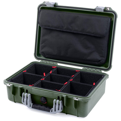 Pelican 1500 Case, OD Green with Silver Handle & Latches TrekPak Divider System with Computer Pouch ColorCase 015000-0220-130-180