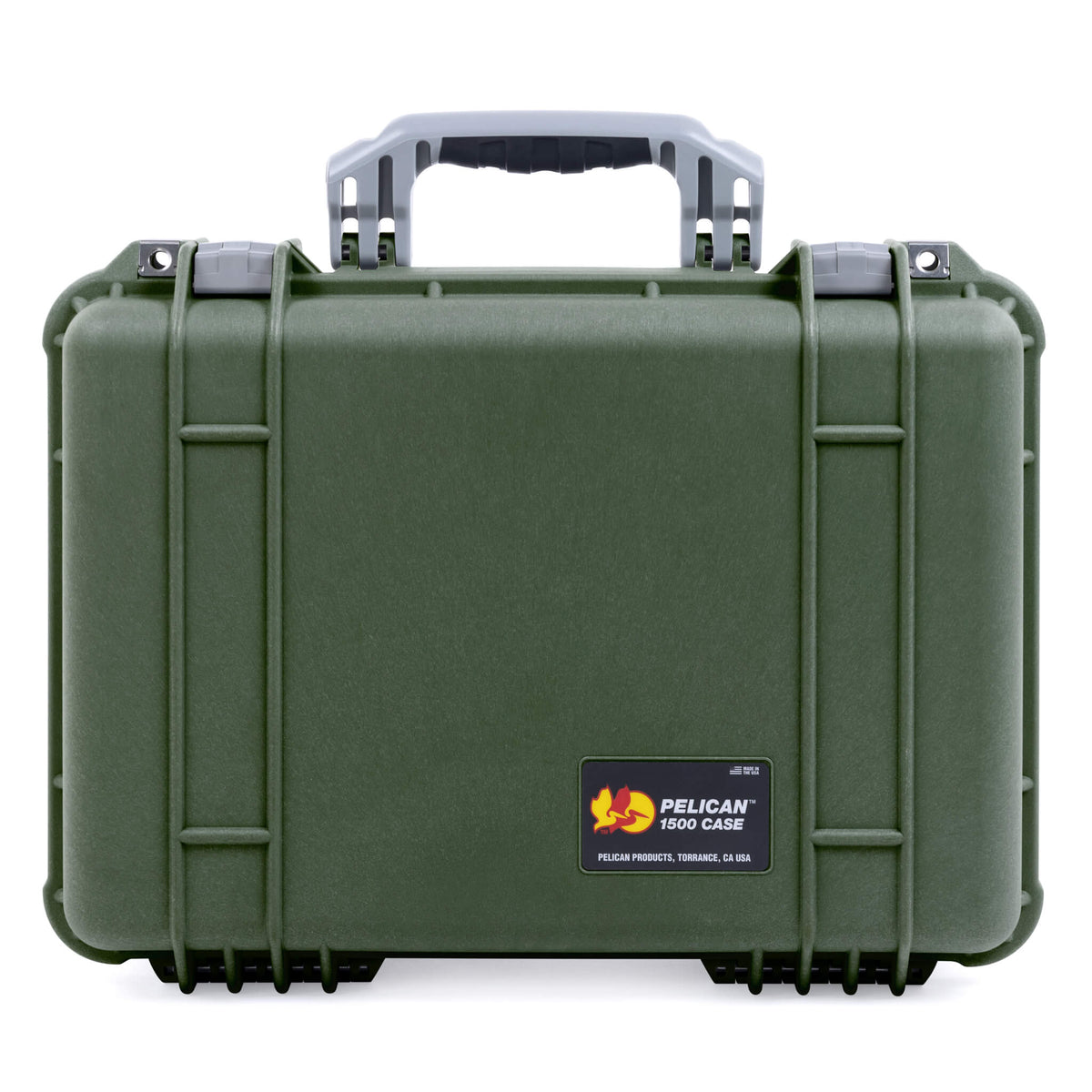 Pelican 1500 Case, OD Green with Silver Handle &amp; Latches ColorCase 