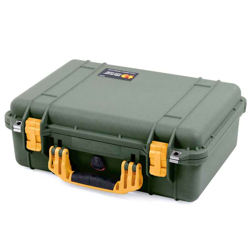 Pelican 1500 Case, OD Green with Yellow Handle & Latches ColorCase 