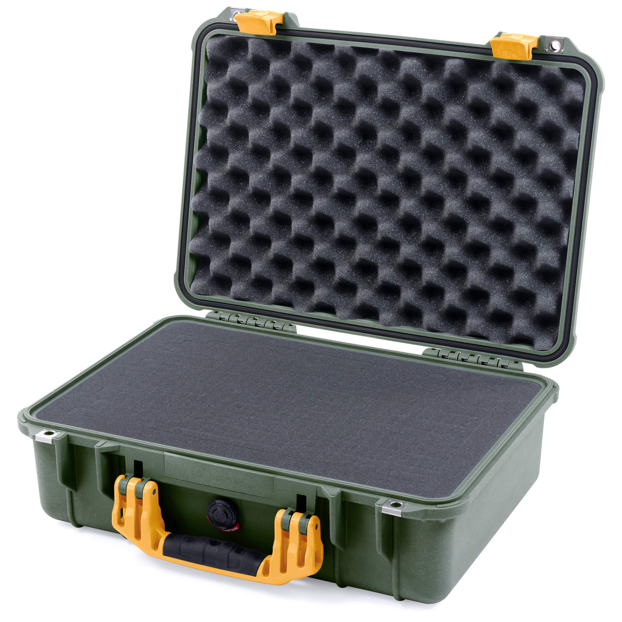 Pelican 1500 Case, OD Green with Yellow Handle & Latches