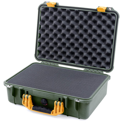 Pelican 1500 Case, OD Green with Yellow Handle & Latches Pick & Pluck Foam with Convolute Lid Foam ColorCase 015000-0001-130-240
