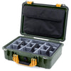 Pelican 1500 Case, OD Green with Yellow Handle & Latches Gray Padded Microfiber Dividers with Computer Pouch ColorCase 015000-0270-130-240