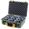 Pelican 1500 Case, OD Green with Yellow Handle & Latches Gray Padded Microfiber Dividers with Convolute Lid Foam ColorCase 015000-0070-130-240