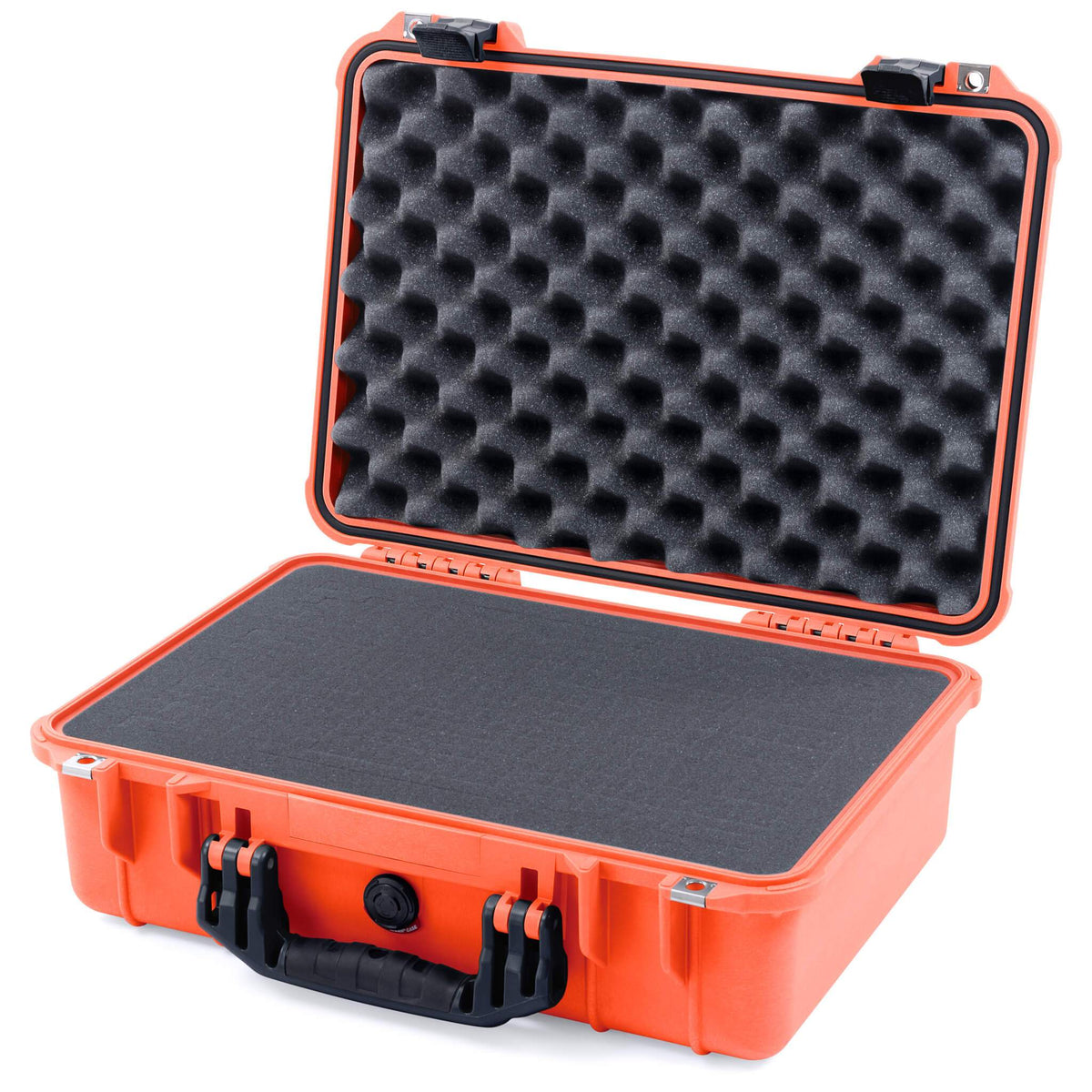 Pelican 1500 Case, Orange with Black Handle &amp; Latches Pick &amp; Pluck Foam with Convolute Lid Foam ColorCase 015000-0001-150-110