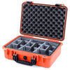 Pelican 1500 Case, Orange with Black Handle & Latches Gray Padded Microfiber Dividers with Convolute Lid Foam ColorCase 015000-0070-150-110