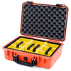 Pelican 1500 Case, Orange with Black Handle & Latches Yellow Padded Microfiber Dividers with Convolute Lid Foam ColorCase 015000-0010-150-110