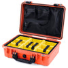 Pelican 1500 Case, Orange with Black Handle & Latches Yellow Padded Microfiber Dividers with Mesh Lid Organizer ColorCase 015000-0110-150-110