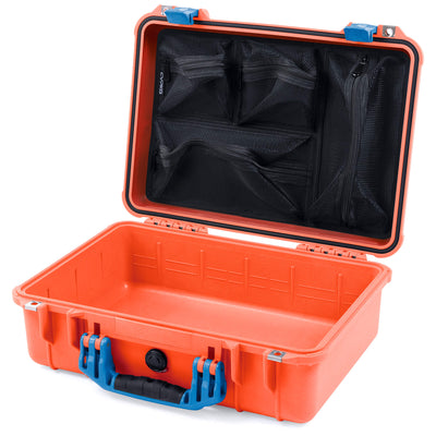 Pelican 1500 Case, Orange with Blue Handle & Latches Mesh Lid Organizer Only ColorCase 015000-0100-150-120