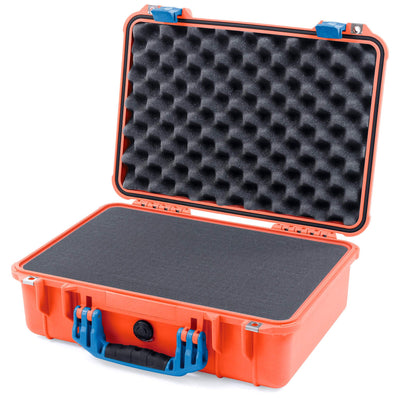 Pelican 1500 Case, Orange with Blue Handle & Latches Pick & Pluck Foam with Convolute Lid Foam ColorCase 015000-0001-150-120
