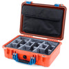 Pelican 1500 Case, Orange with Blue Handle & Latches Gray Padded Microfiber Dividers with Computer Pouch ColorCase 015000-0270-150-120
