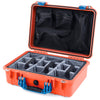 Pelican 1500 Case, Orange with Blue Handle & Latches Gray Padded Microfiber Dividers with Mesh Lid Organizer ColorCase 015000-0170-150-120