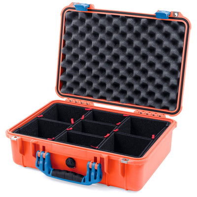 Pelican 1500 Case, Orange with Blue Handle & Latches TrekPak Divider System with Convolute Lid Foam ColorCase 015000-0020-150-120