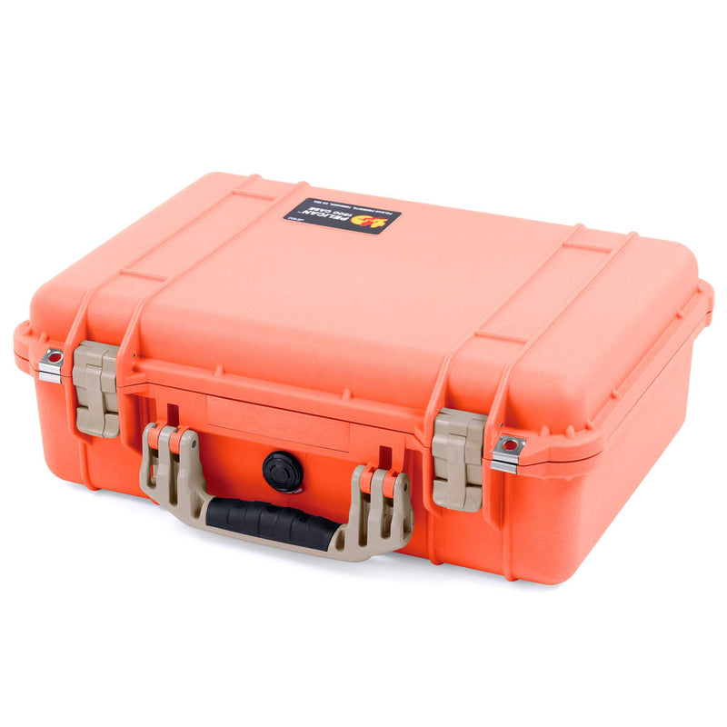 Pelican 1500 Case, Orange with Desert Tan Handle & Latches ColorCase 