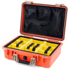 Pelican 1500 Case, Orange with Desert Tan Handle & Latches Yellow Padded Microfiber Dividers with Mesh Lid Organizer ColorCase 015000-0110-150-310