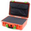 Pelican 1500 Case, Orange with Lime Green Handle & Latches Pick & Pluck Foam with Computer Pouch ColorCase 015000-0201-150-300