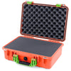 Pelican 1500 Case, Orange with Lime Green Handle & Latches Pick & Pluck Foam with Convolute Lid Foam ColorCase 015000-0001-150-300
