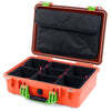 Pelican 1500 Case, Orange with Lime Green Handle & Latches TrekPak Divider System with Computer Pouch ColorCase 015000-0220-150-300