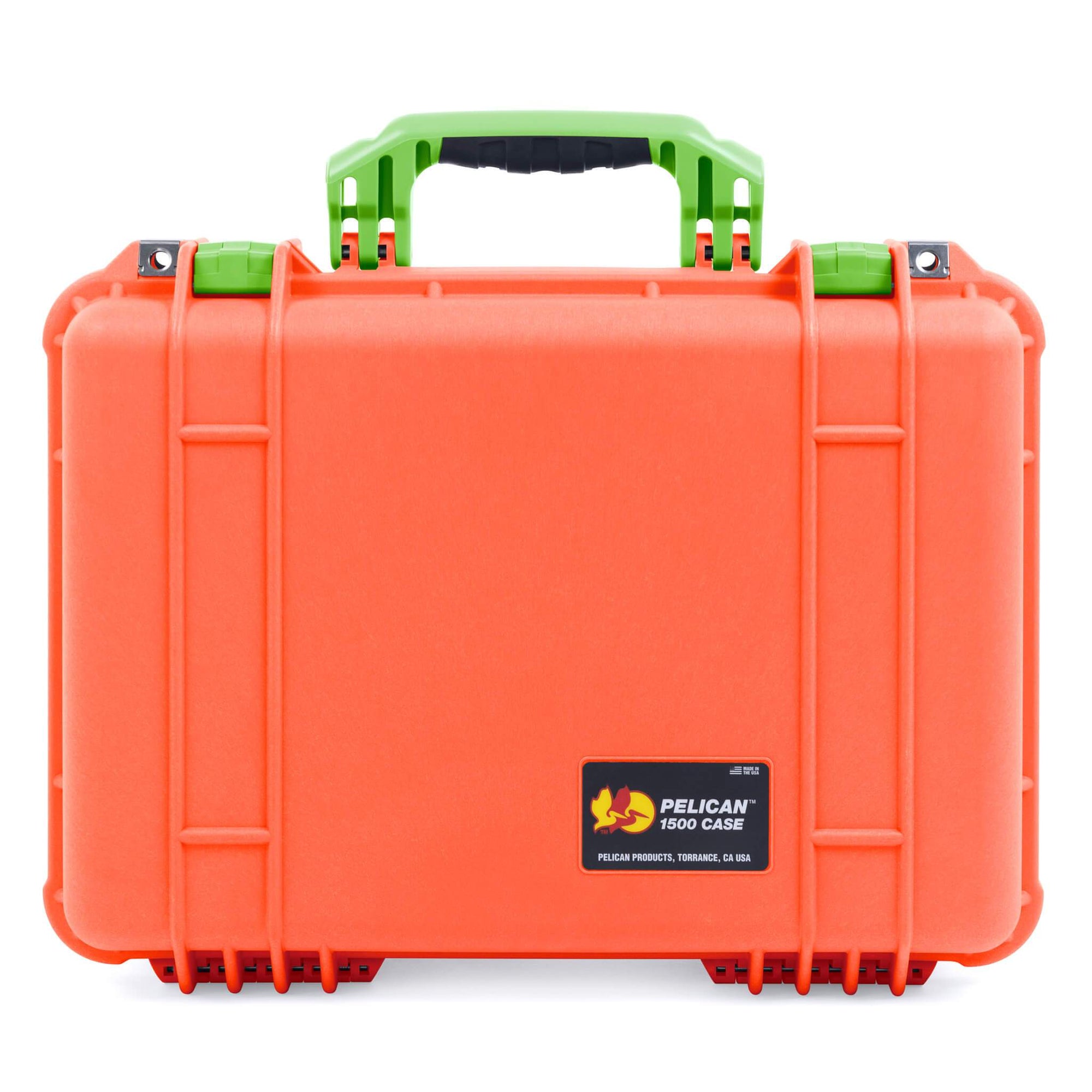Pelican 1500 Case, Orange with Lime Green Handle & Latches ColorCase 