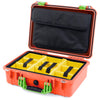Pelican 1500 Case, Orange with Lime Green Handle & Latches Yellow Padded Microfiber Dividers with Computer Pouch ColorCase 015000-0210-150-300