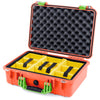 Pelican 1500 Case, Orange with Lime Green Handle & Latches Yellow Padded Microfiber Dividers with Convolute Lid Foam ColorCase 015000-0010-150-300