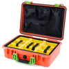 Pelican 1500 Case, Orange with Lime Green Handle & Latches Yellow Padded Microfiber Dividers with Mesh Lid Organizer ColorCase 015000-0110-150-300