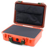 Pelican 1500 Case, Orange with OD Green Handle & Latches Pick & Pluck Foam with Computer Pouch ColorCase 015000-0201-150-130