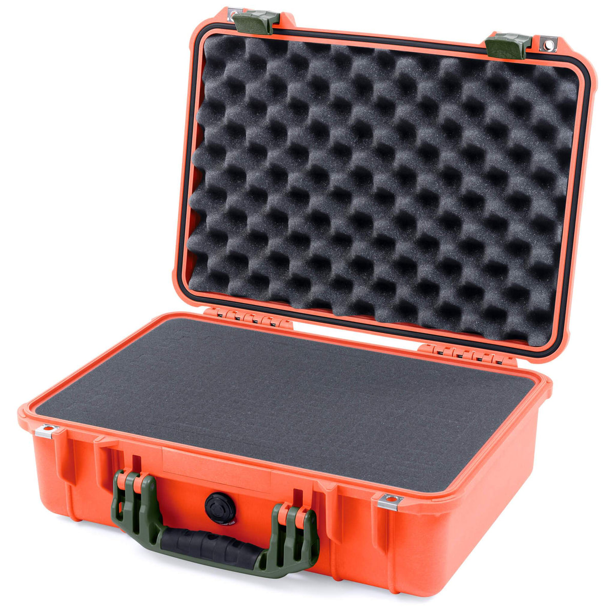 Pelican 1500 Case, Orange with OD Green Handle &amp; Latches Pick &amp; Pluck Foam with Convolute Lid Foam ColorCase 015000-0001-150-130