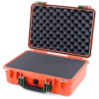 Pelican 1500 Case, Orange with OD Green Handle & Latches Pick & Pluck Foam with Convolute Lid Foam ColorCase 015000-0001-150-130