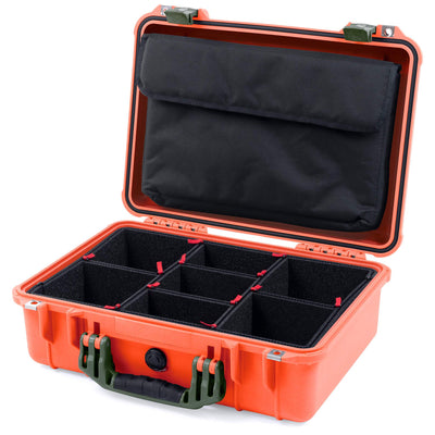 Pelican 1500 Case, Orange with OD Green Handle & Latches TrekPak Divider System with Computer Pouch ColorCase 015000-0220-150-130