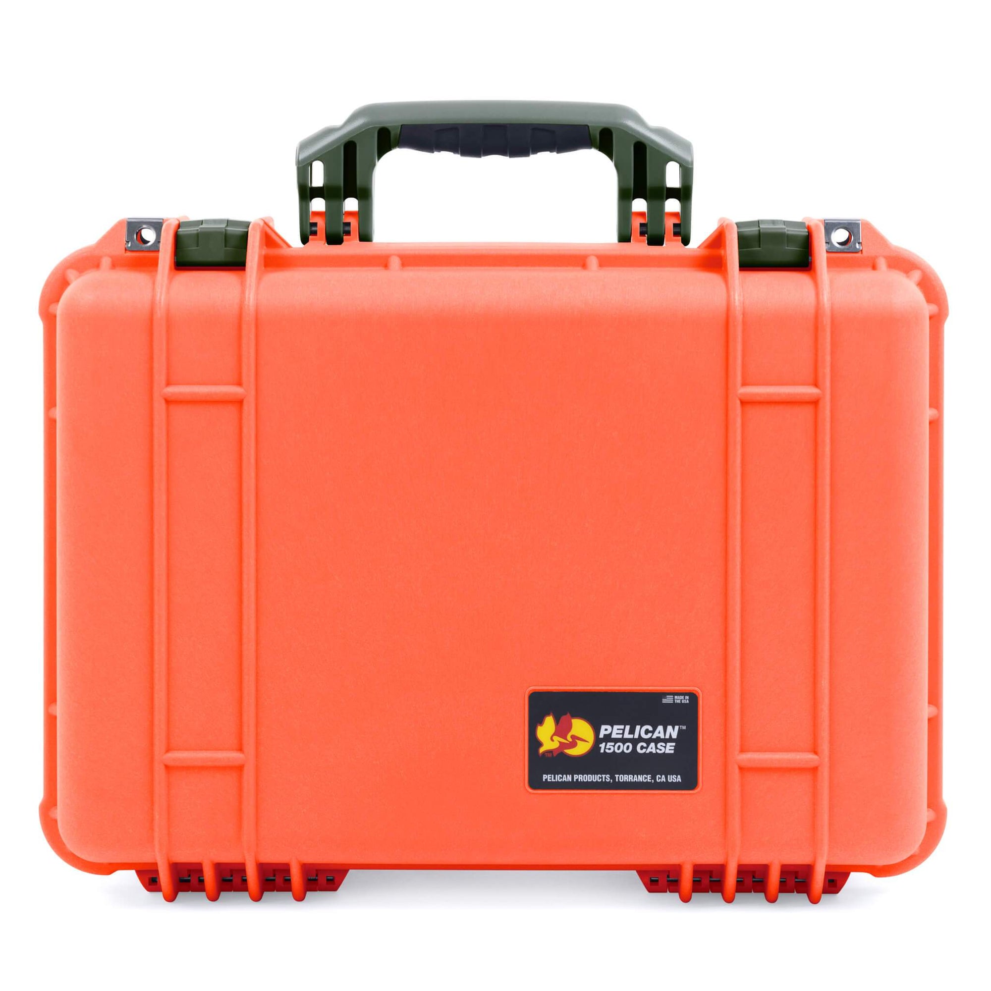 Pelican 1500 Case, Orange with OD Green Handle & Latches ColorCase 
