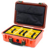 Pelican 1500 Case, Orange with OD Green Handle & Latches Yellow Padded Microfiber Dividers with Computer Pouch ColorCase 015000-0210-150-130