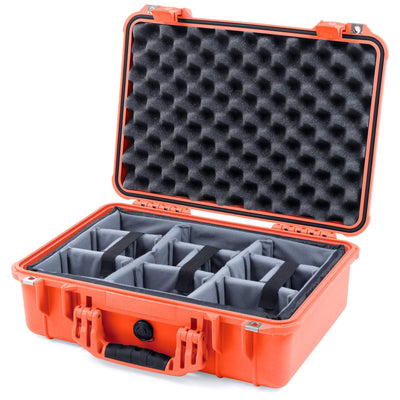 Pelican 1500 Case, Orange Gray Padded Microfiber Dividers with Convolute Lid Foam ColorCase 015000-0070-150-150