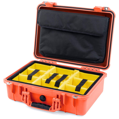 Pelican 1500 Case, Orange Yellow Padded Microfiber Dividers with Computer Pouch ColorCase 015000-0210-150-150