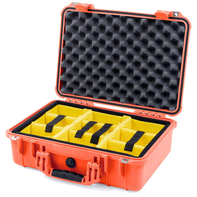 Pelican 1500 Case, Orange Yellow Padded Microfiber Dividers with Convolute Lid Foam ColorCase 015000-0010-150-150