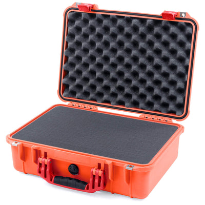Pelican 1500 Case, Orange with Red Handle & Latches Pick & Pluck Foam with Convolute Lid Foam ColorCase 015000-0001-150-320