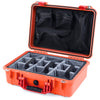 Pelican 1500 Case, Orange with Red Handle & Latches Gray Padded Microfiber Dividers with Mesh Lid Organizer ColorCase 015000-0170-150-320