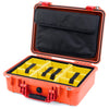 Pelican 1500 Case, Orange with Red Handle & Latches Yellow Padded Microfiber Dividers with Computer Pouch ColorCase 015000-0210-150-320