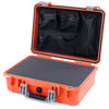 Pelican 1500 Case, Orange with Silver Handle & Latches Pick & Pluck Foam with Mesh Lid Organizer ColorCase 015000-0101-150-180