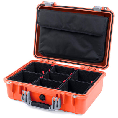 Pelican 1500 Case, Orange with Silver Handle & Latches TrekPak Divider System with Computer Pouch ColorCase 015000-0220-150-180