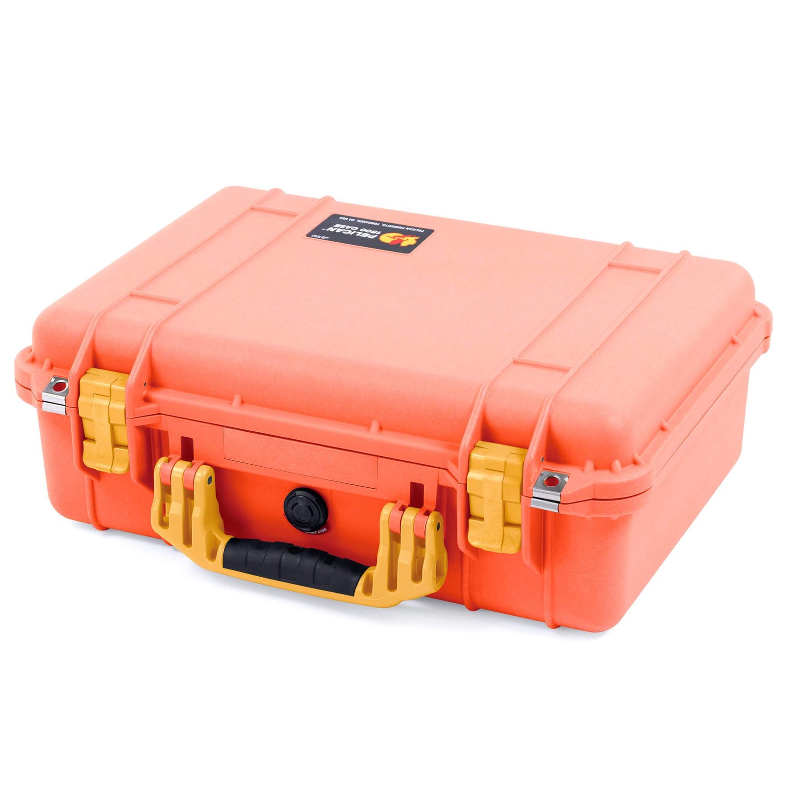 Pelican 1500 Case, Orange with Yellow Handle & Latches ColorCase 
