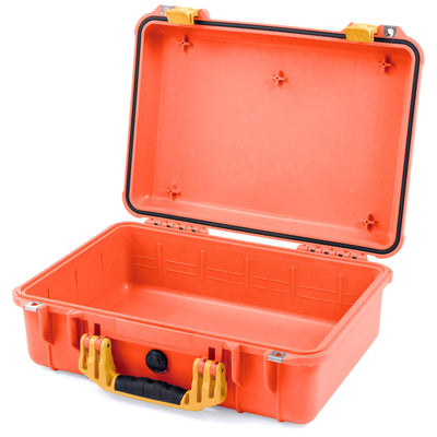 Pelican 1500 Case, Orange with Yellow Handle & Latches None (Case Only) ColorCase 015000-0000-150-240