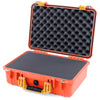 Pelican 1500 Case, Orange with Yellow Handle & Latches Pick & Pluck Foam with Convolute Lid Foam ColorCase 015000-0001-150-240