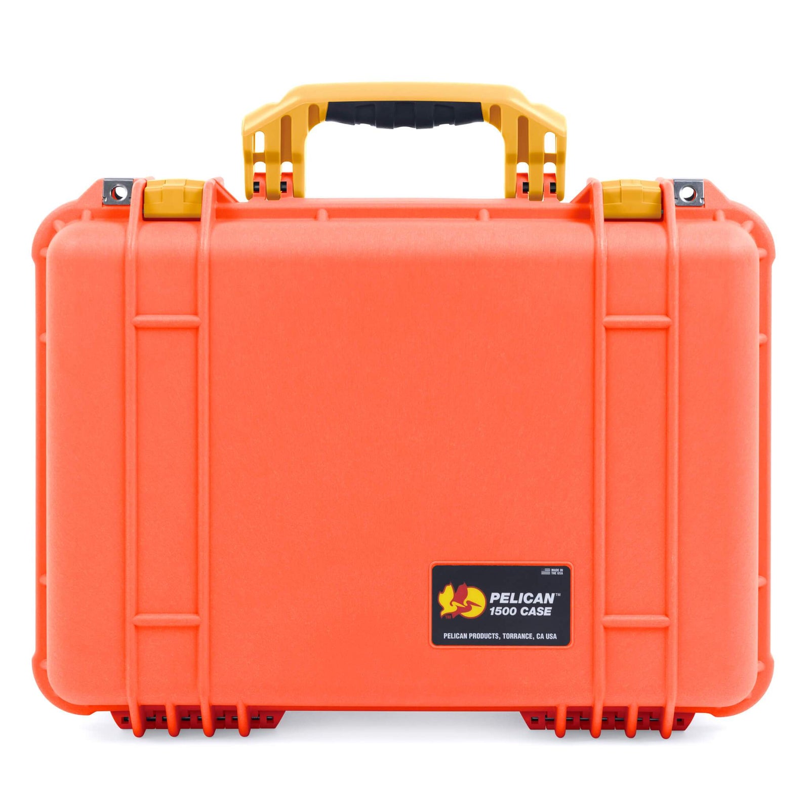 Pelican 1500 Case, Orange with Yellow Handle & Latches ColorCase 